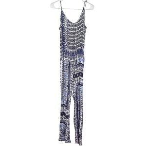 Felicite Sleeveless Flare Jumpsuit Boho Fesitval Size 2 (XS) Blue White Purple